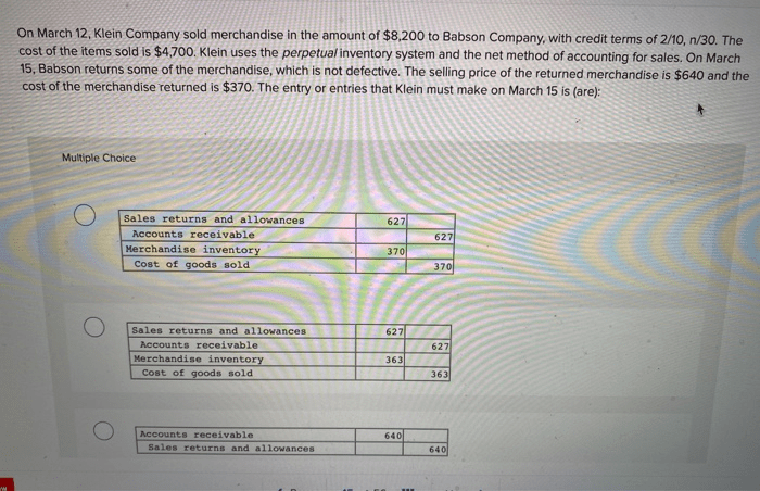 On march 12 klein company sold merchandise