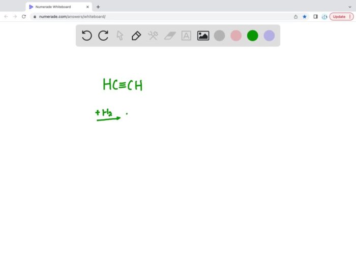 Draw the product of the complete hydrogenation of ethyne.